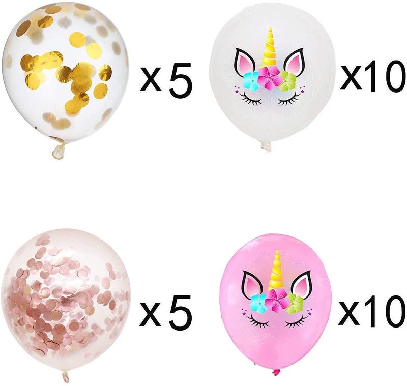 Anzmtosn 40 Pack Unicorn Latex Balloons For Arch Kit Column Garlands Banner Helium Confetti Balloons for Happy Birthday Party Wedding Celebrations Gold Rose Bulk Cute Party Decoration Supplies (12 Inch) - Image 2